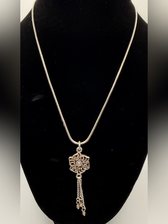 Brighton Jewelry - Brighton Silver Scroll Flower Tassel Pendant Necklace Adjustable Chain